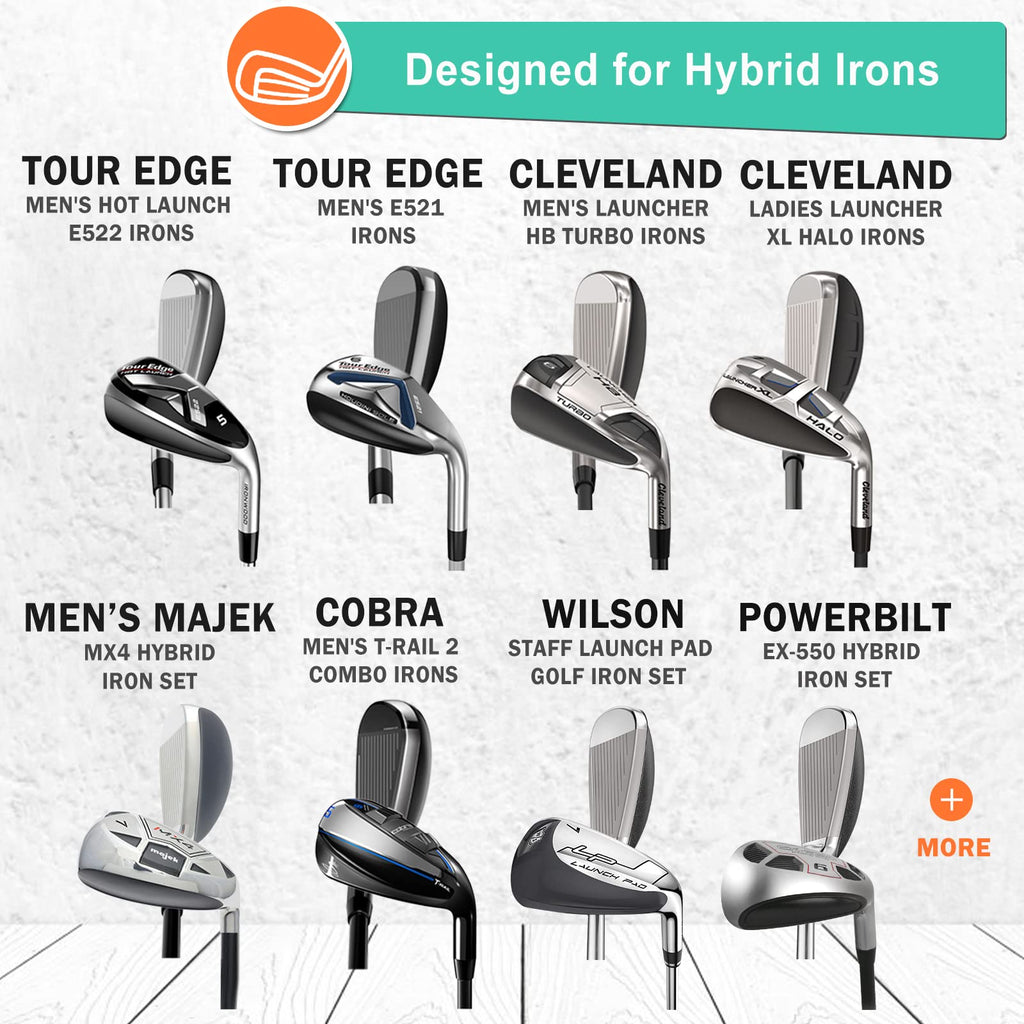 Big Teeth Golf Hybrid Iron Headcovers - 9Pc Synthetic Leather Long Neck Set