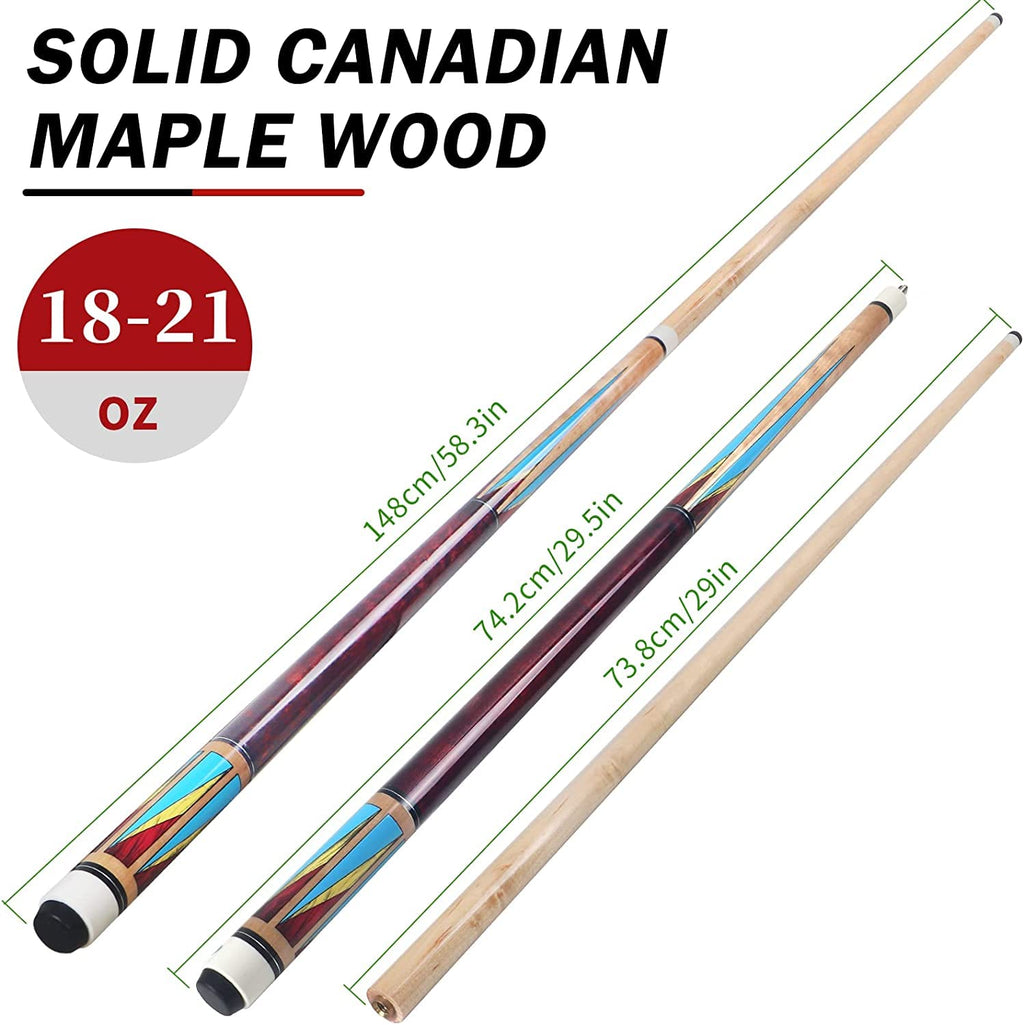 AKLOT 58" Canadian Maple Wood Pool Cues - Set of 2 Billiard Sticks