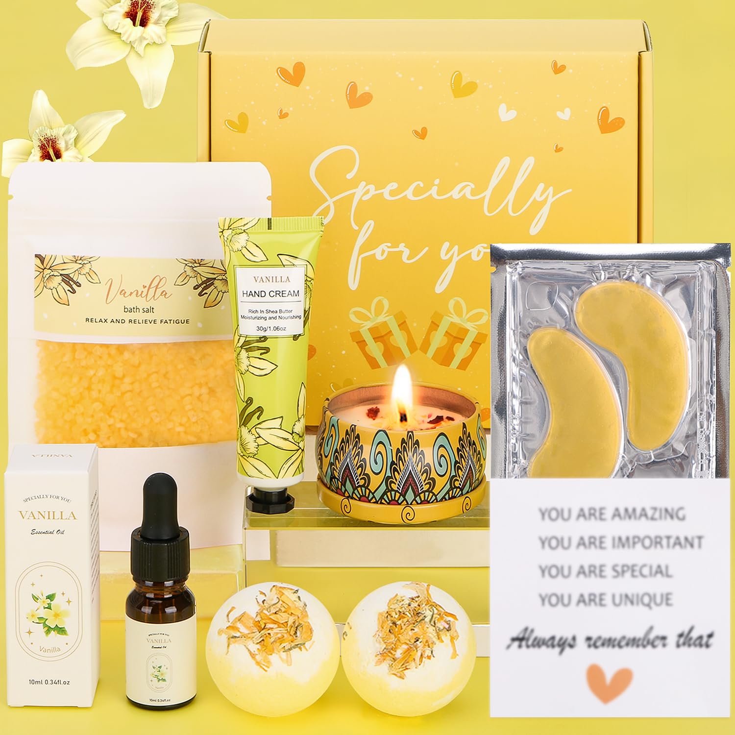 Jolof Store Vanilla Spa Gift Set – 8 Piece Relaxation Pamper Hamper for Women