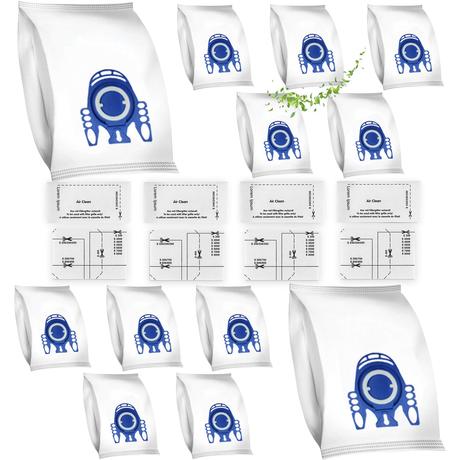 12-Pack Vacuum Bags for Miele C1 C2 C3 S8000 with 8 Filters
