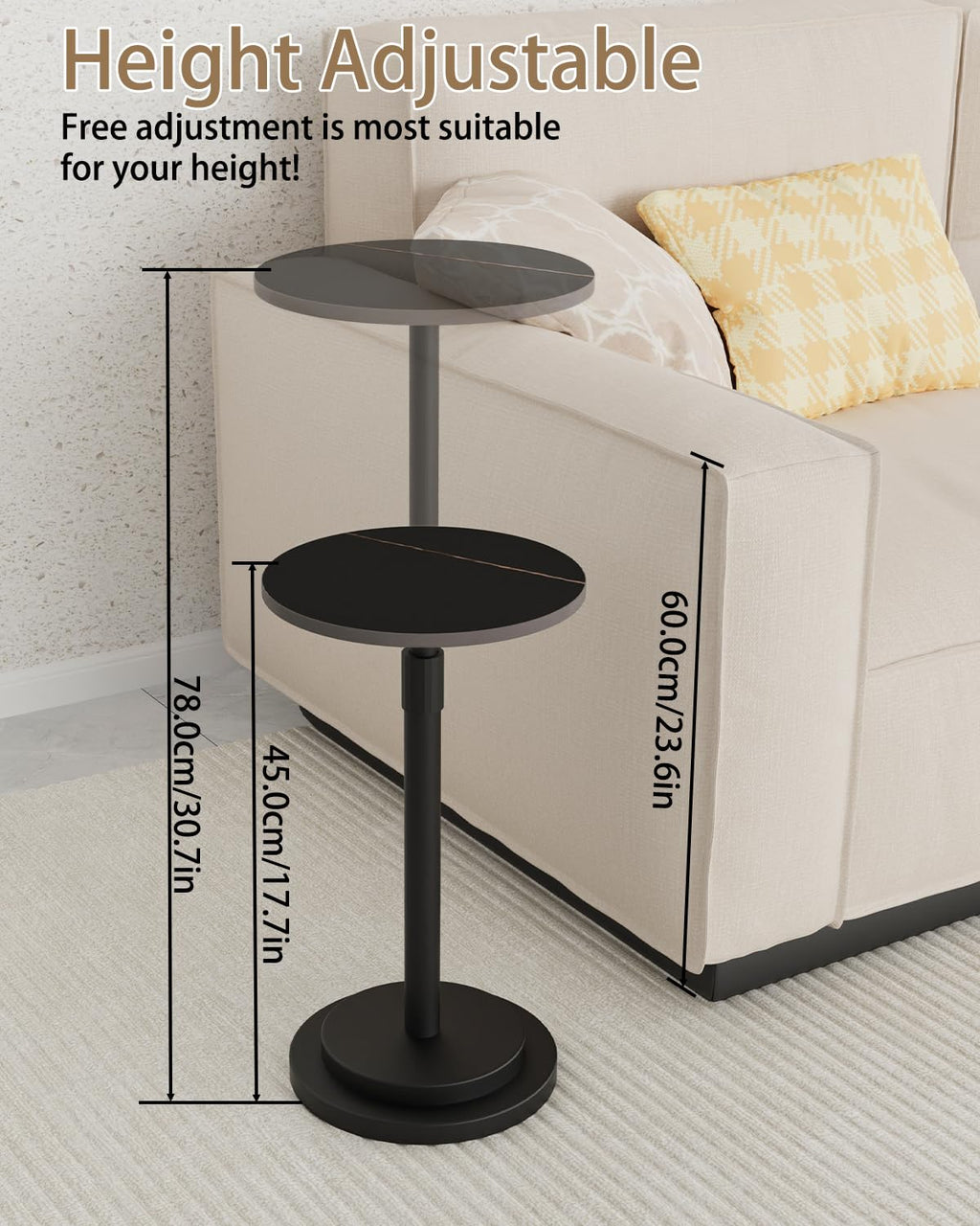 GUOHNHE Round Side Table, Height Adjustable Pedestal Stand, 1 Pack, Black - image 4