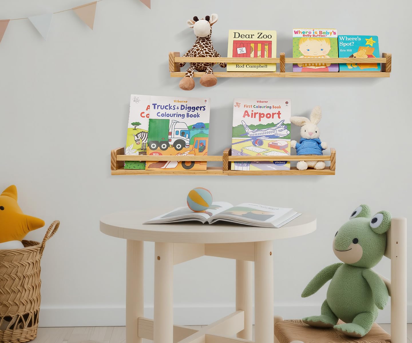 Gieanoo Nursery Floating Shelves | Set of 2 Solid Pine Wood 80cm Bookshelf