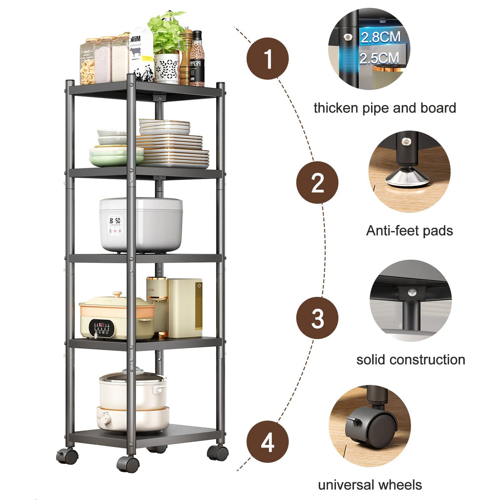 SAYZH 5-Tier Heavy Duty Metal Shelving Unit | Rolling Storage Rack
