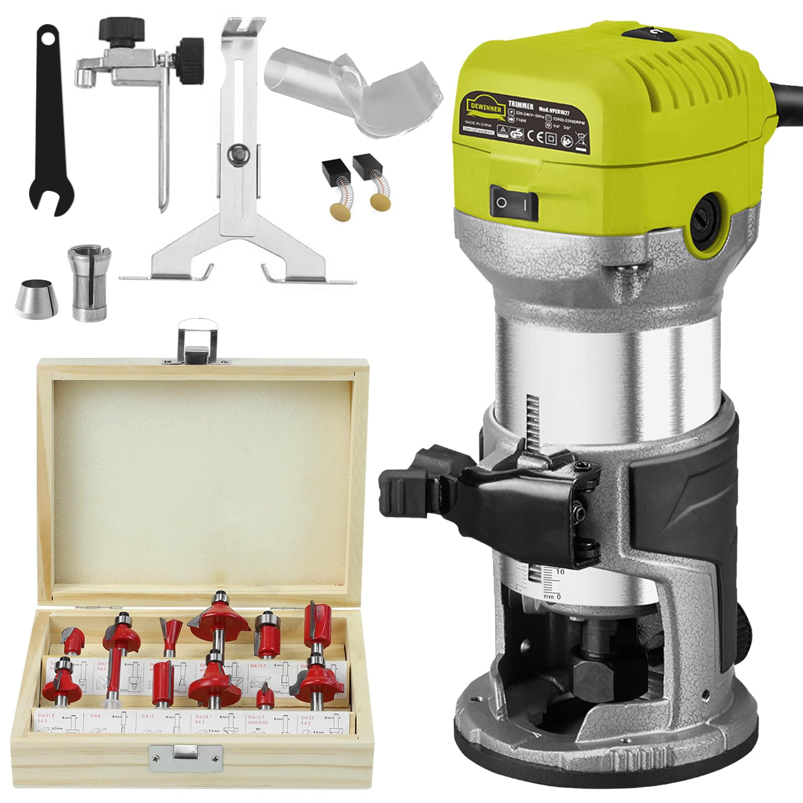 DEWINNER Electric Palm Router - 1/4" Wood Trimmer with 12 Bits