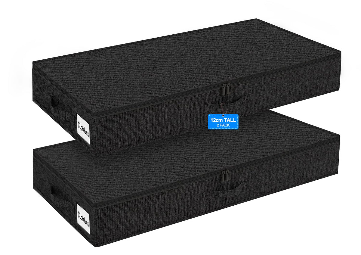 Huquter 40L 12cm Shallow Under Bed Storage Boxes with Lids, 2 Pack, Black - image 1