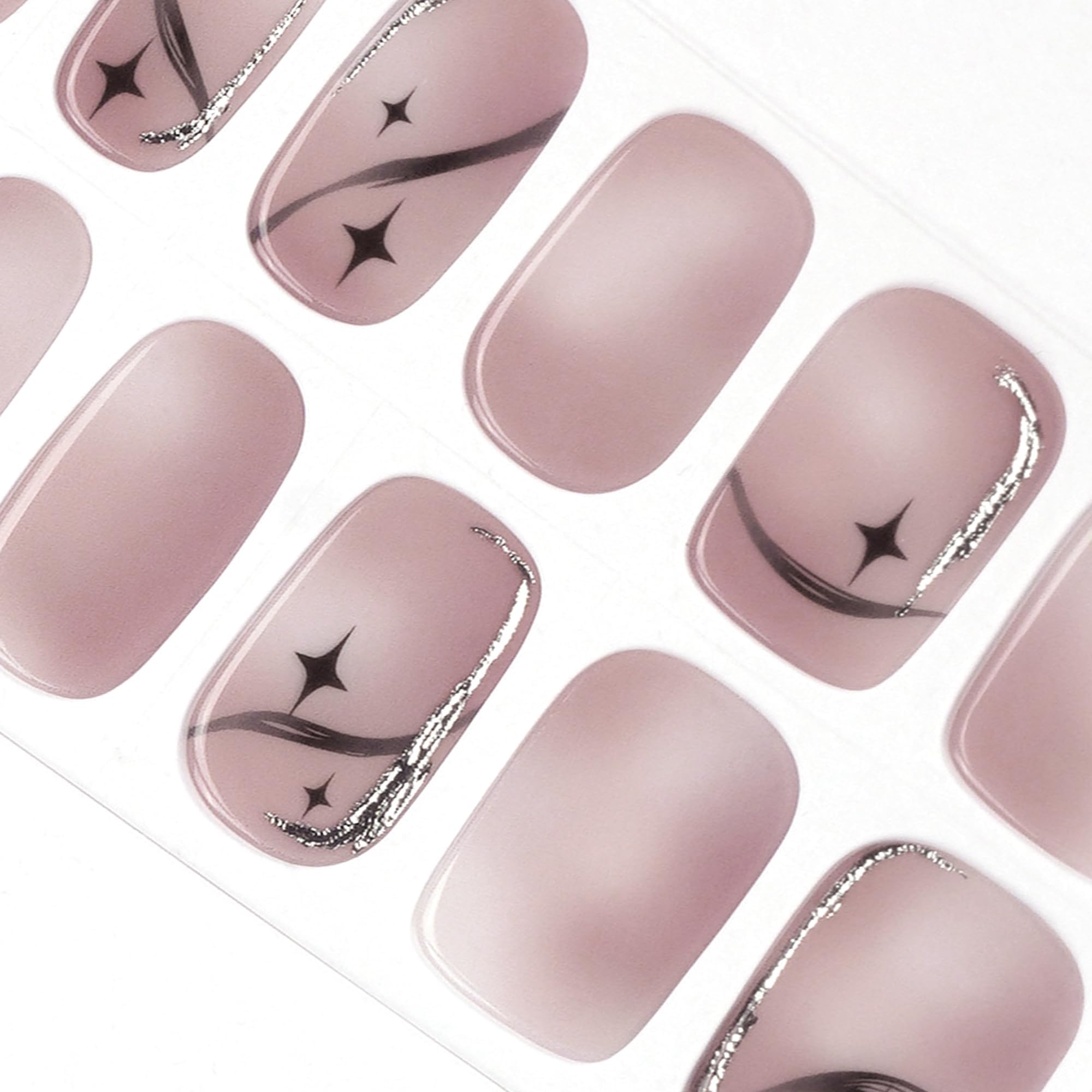 DANNI & TONI Semi Cured Gel Nail Strips – Nebula Silver Stamping Kit