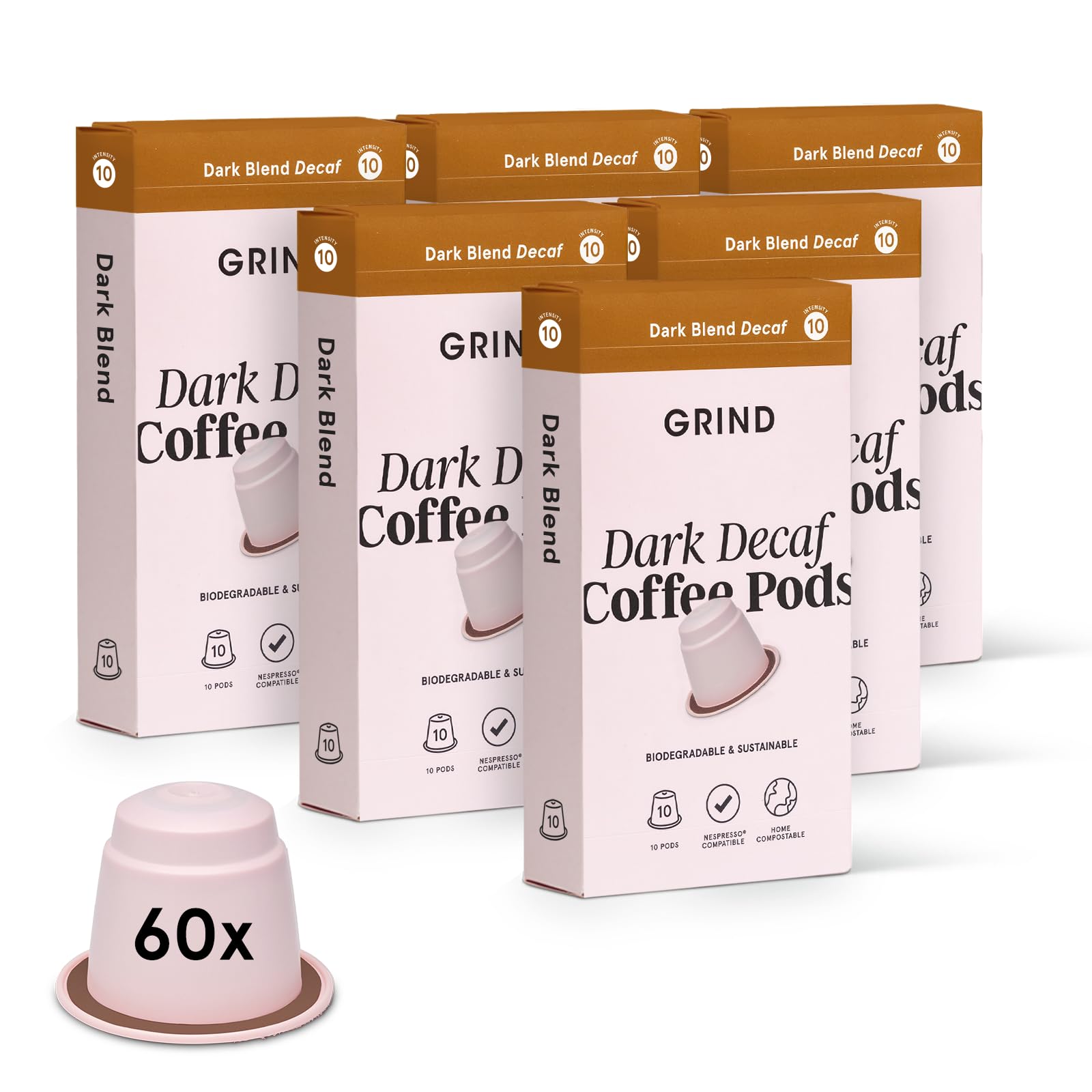 Grind Decaf Dark Roast Coffee Pods – 60 Nespresso Compatible Capsules