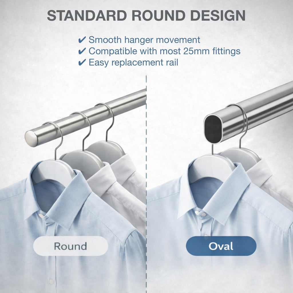 Round Wardrobe Rail 25mm Polished Chrome Hanging Tube for Wardrobes & Cupboards 1200mm 1.2m ~47.2″ - image 3