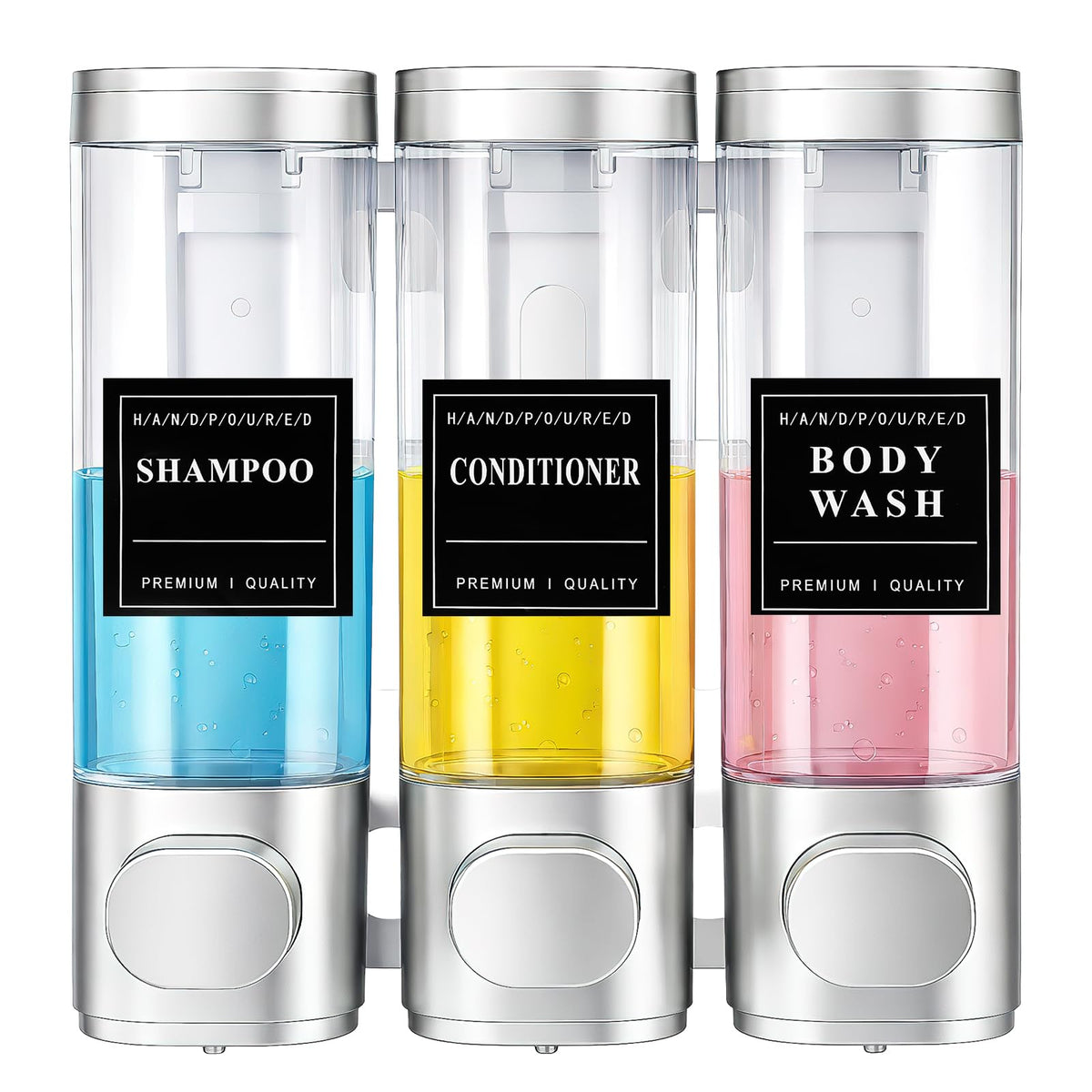 3 Chamber Shampoo and Conditioner Dispenser, Wall Mounted, 300 ml, Silver - image 1