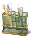 KONE Wall Mounted Toothbrush Holder - 2 Cups Bathroom Storage Organizer