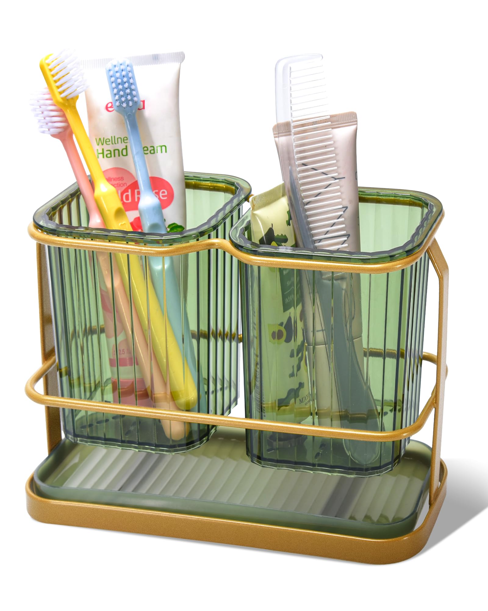 KONE Wall Mounted Toothbrush Holder - 2 Cups Bathroom Storage Organizer