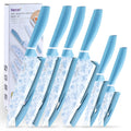 hecef 6-Piece Blue & White Porcelain Coated Stainless Steel Knife Set
