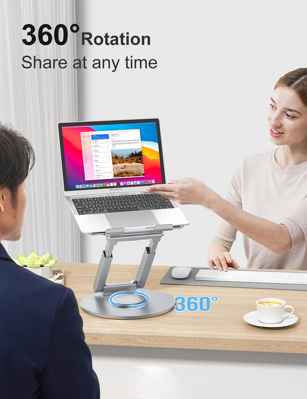 Tounee Telescopic Laptop Stand | 360 Swivel Sit-to-Stand Riser | Black