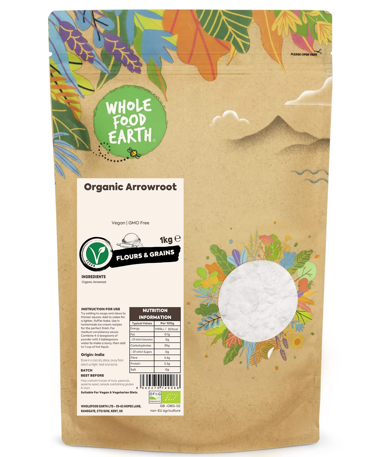 Wholefood Earth Organic Arrowroot Powder 1kg – Vegan Starch Thickener