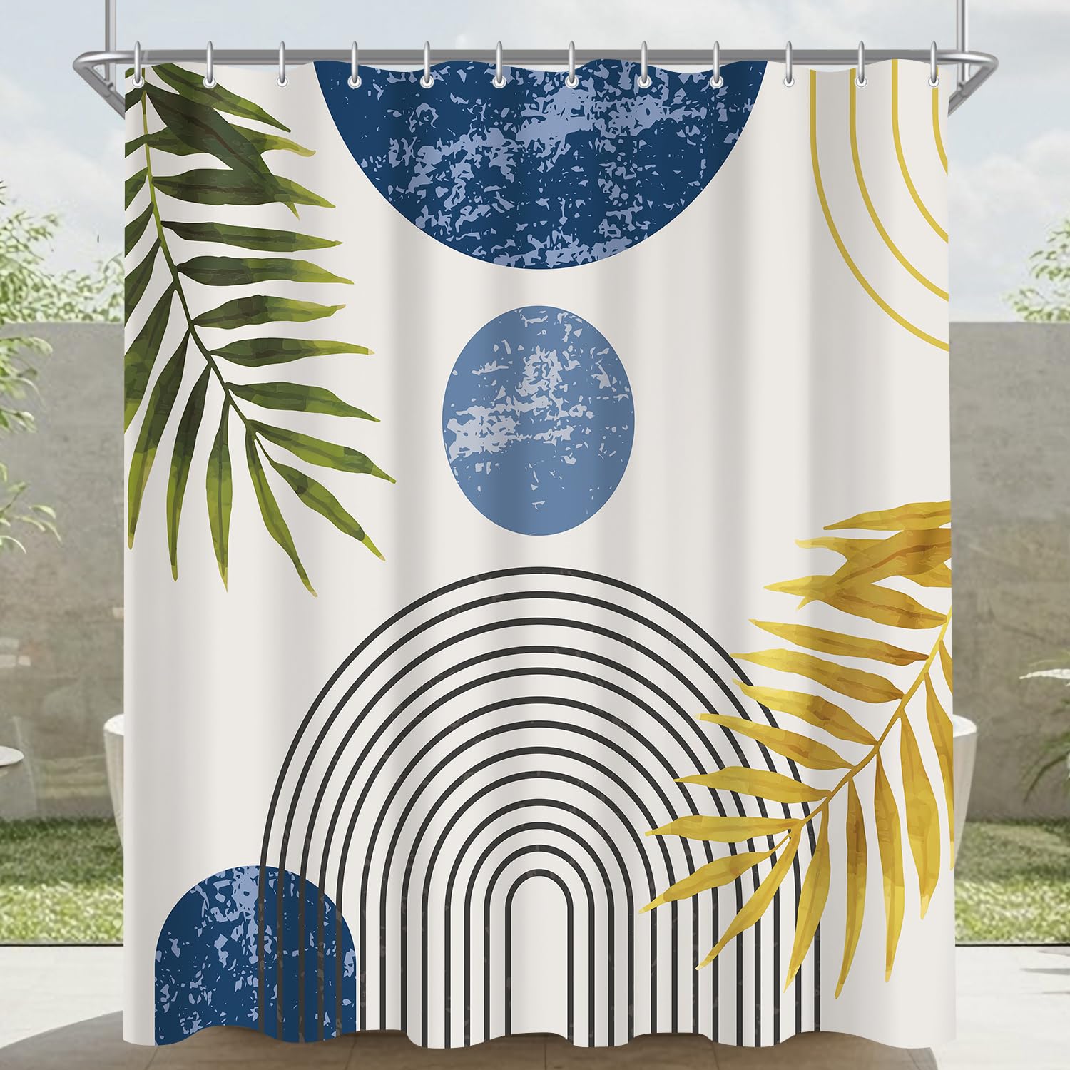 Jolof Store Shower Curtain – Blue Leaves Anti-Mould Polyester, 120x200cm