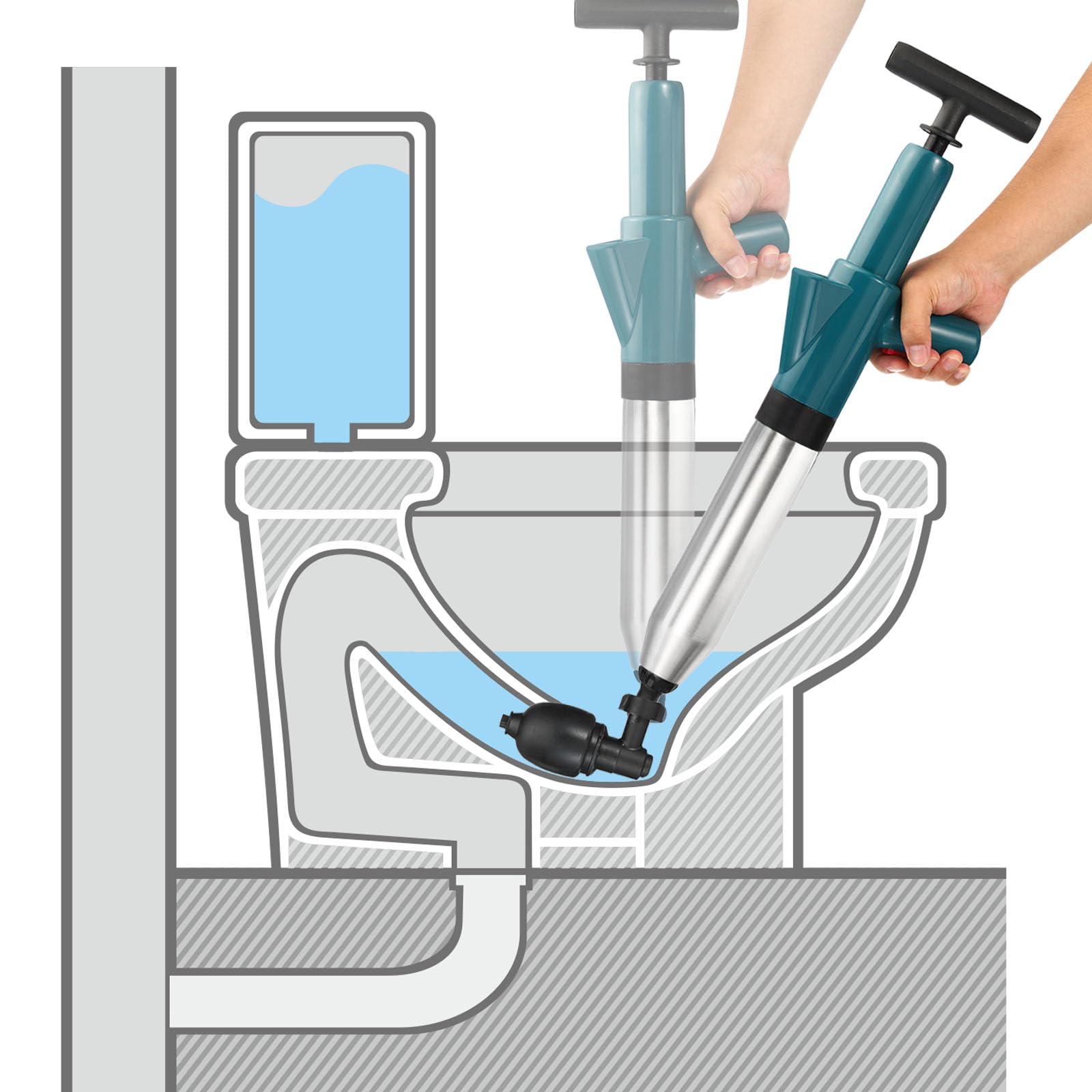 High Pressure Air Toilet Plunger – Stainless Steel Drain Blaster