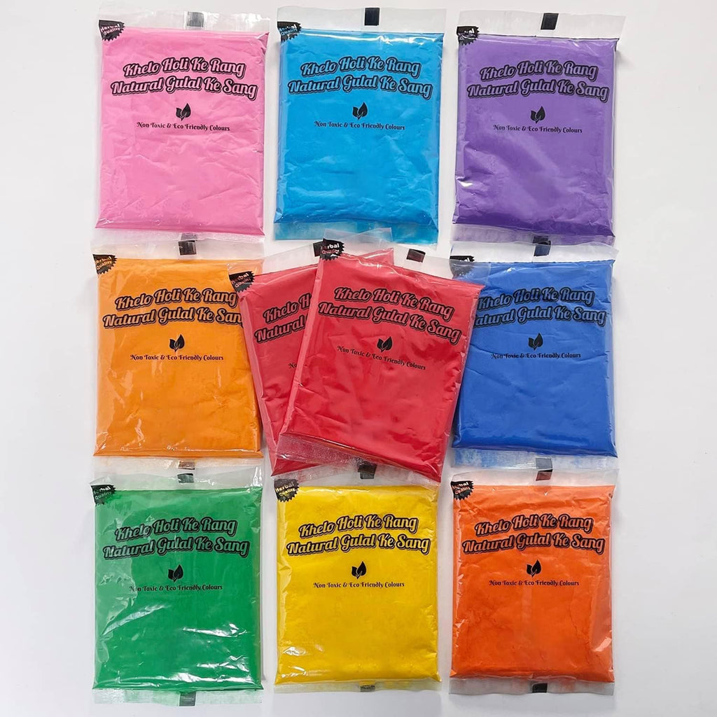 Jolof Store Natural Herbal Gulal - 10 Neon Holi Colours Giftbox (500g)