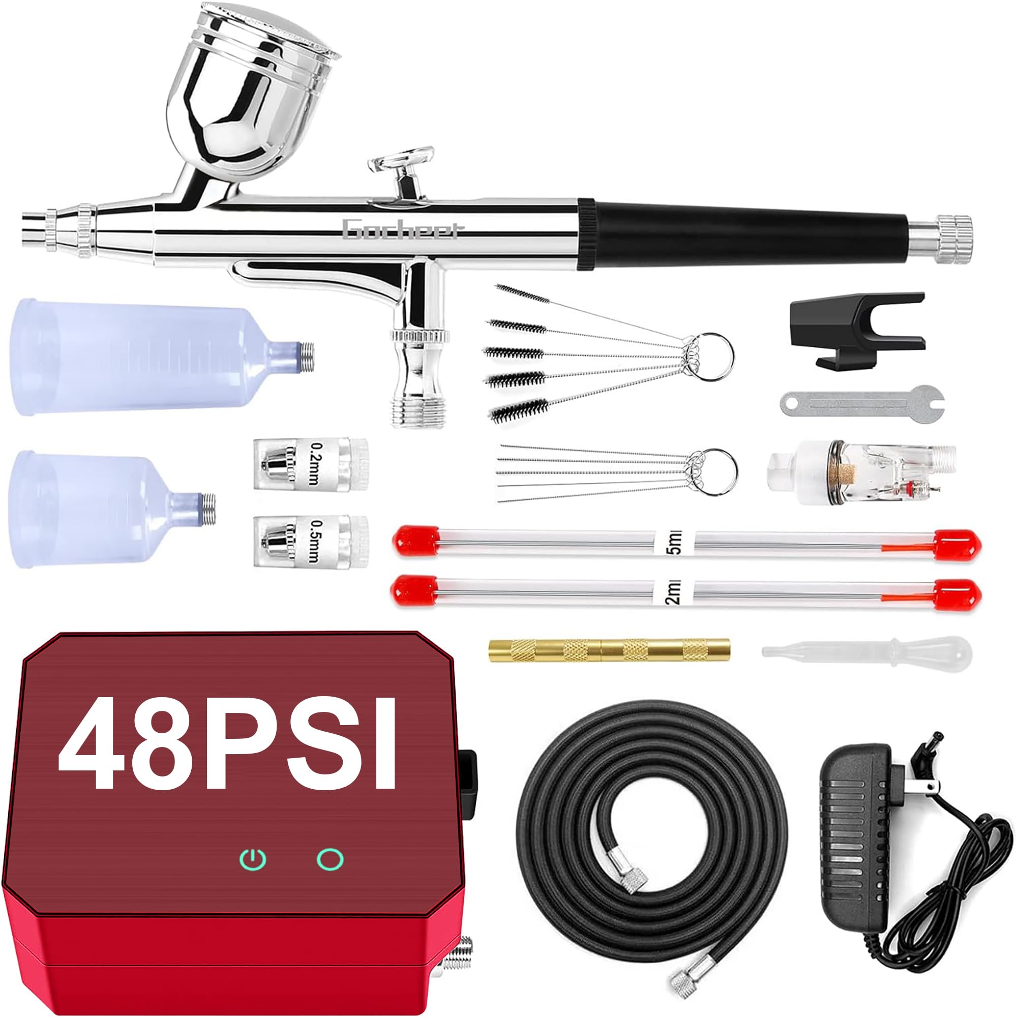 Omeyo Airbrush Kit with Compressor | 48 PSI Dual-Action & 3 Nozzle Sizes