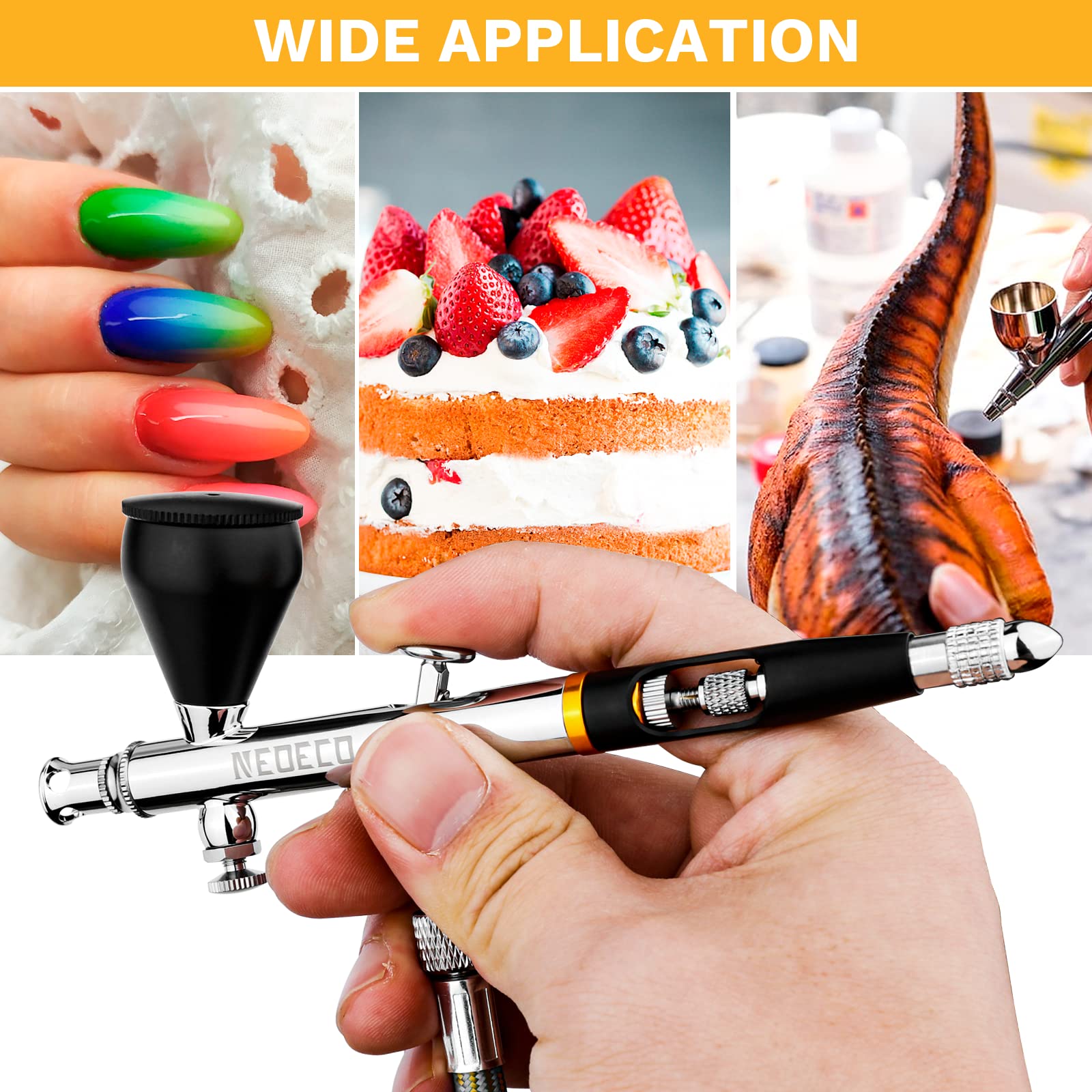 NEOECO SJ83 Dual-Action Gravity Feed Airbrush Kit with 3 Nozzle Sizes