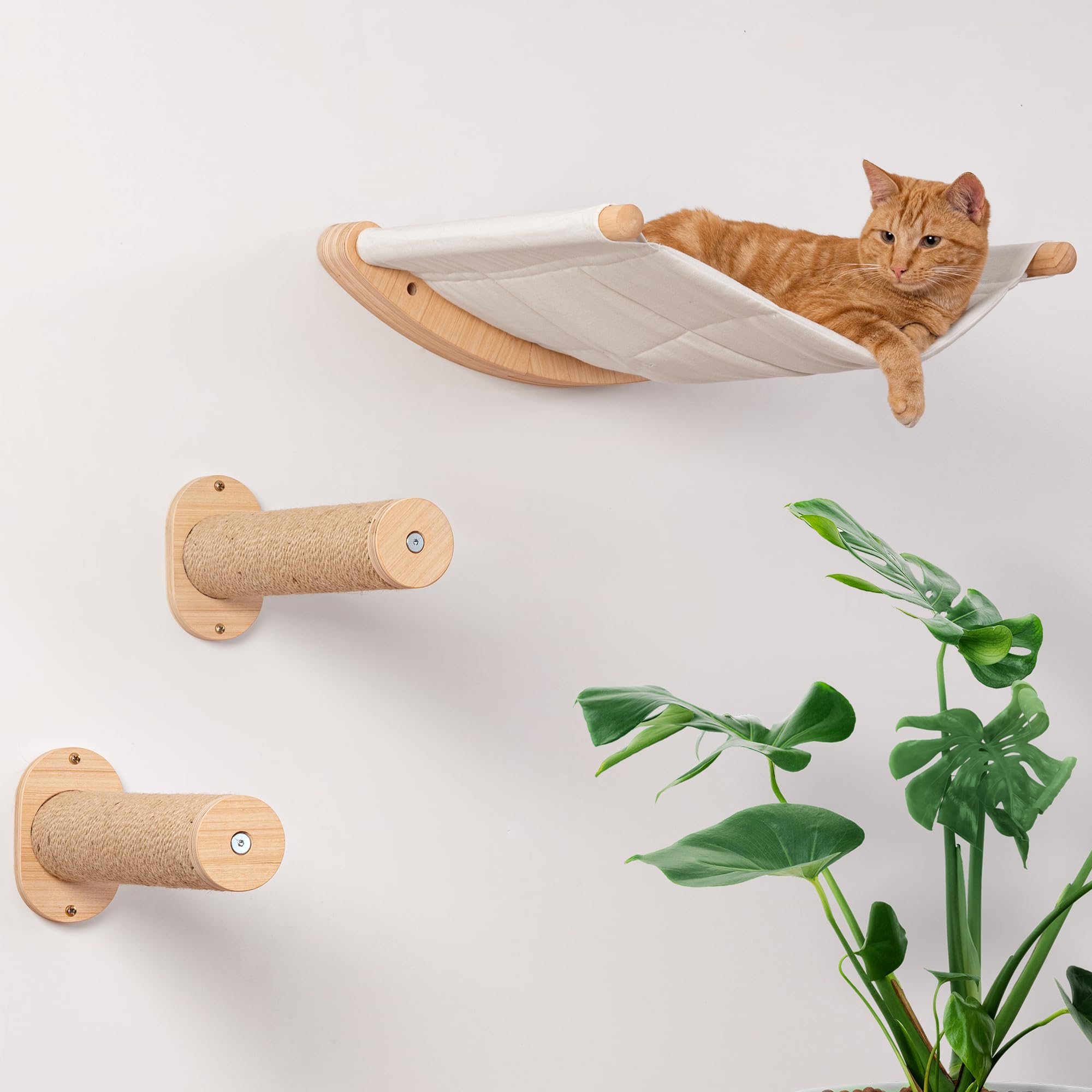 7 Ruby Road Wall Mounted Cat Hammock with 2 Steps - Modern Wood Perch