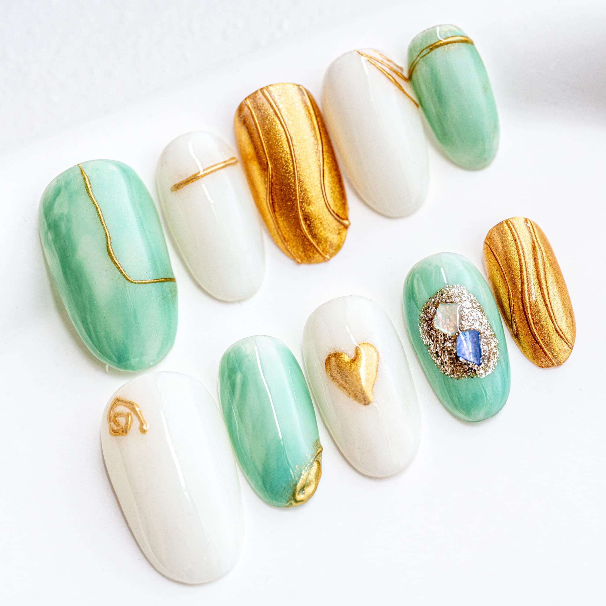 Sun&Beam Nails Handmade Press On Nails | Medium Oval 3D Art - 10 Pcs