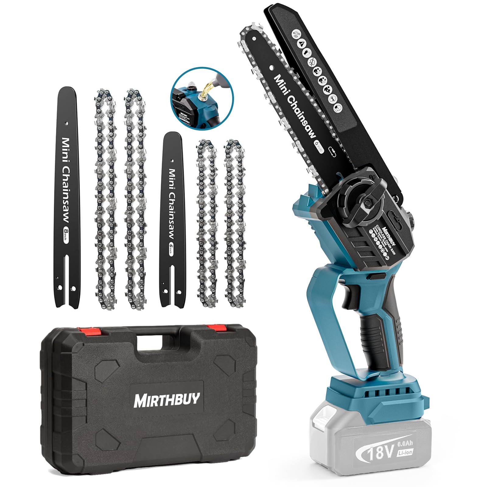 MIRTHBUY Brushless Mini Chainsaw | Cordless 6 & 8 Inch | Makita 18V Compatible