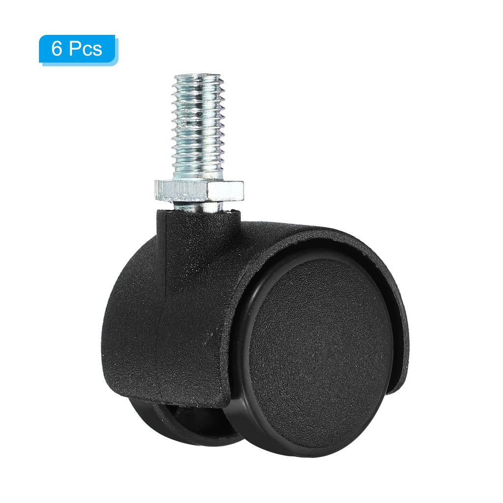 PATIKIL 1 Inch Swivel Casters, 6 Pack Nylon 360 Degree Threaded Swivel Stem Wheels Wire Shelving for Furniture Replacement, Black - image 3