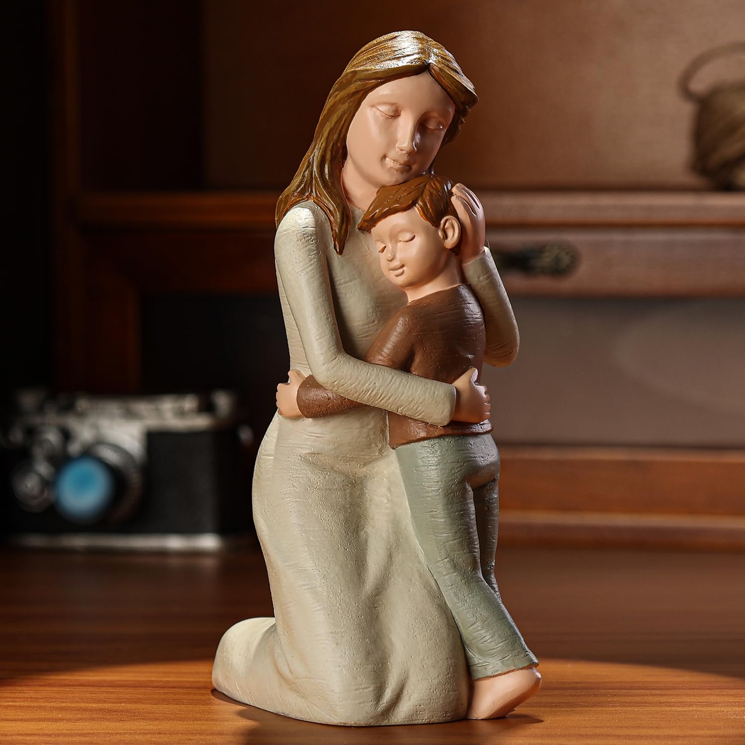 Mother and Son Figurine – Hand-Painted Resin Statue Home Decor