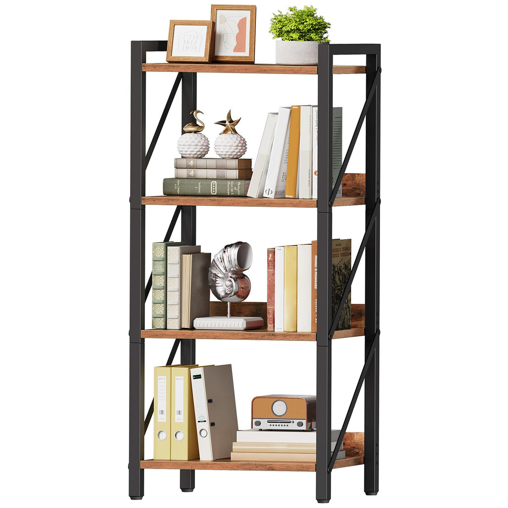 HOOBRO 4-Tier Bookshelf, Industrial Corner Bookcase, Display Rack, Metal Frame, for Living Room, Bedroom, Office, Kitchen, Entryway - image 1