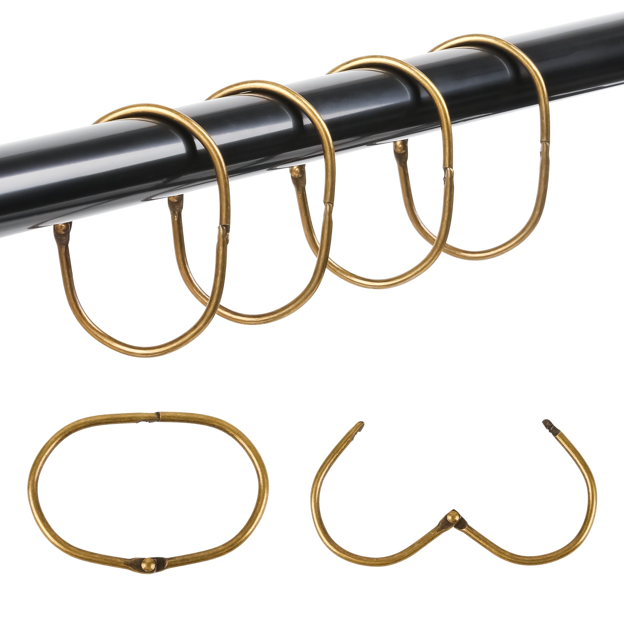 Mafeigu 30-Pack Rustproof Metal Oval Shower Curtain Hooks – Antique Bronze