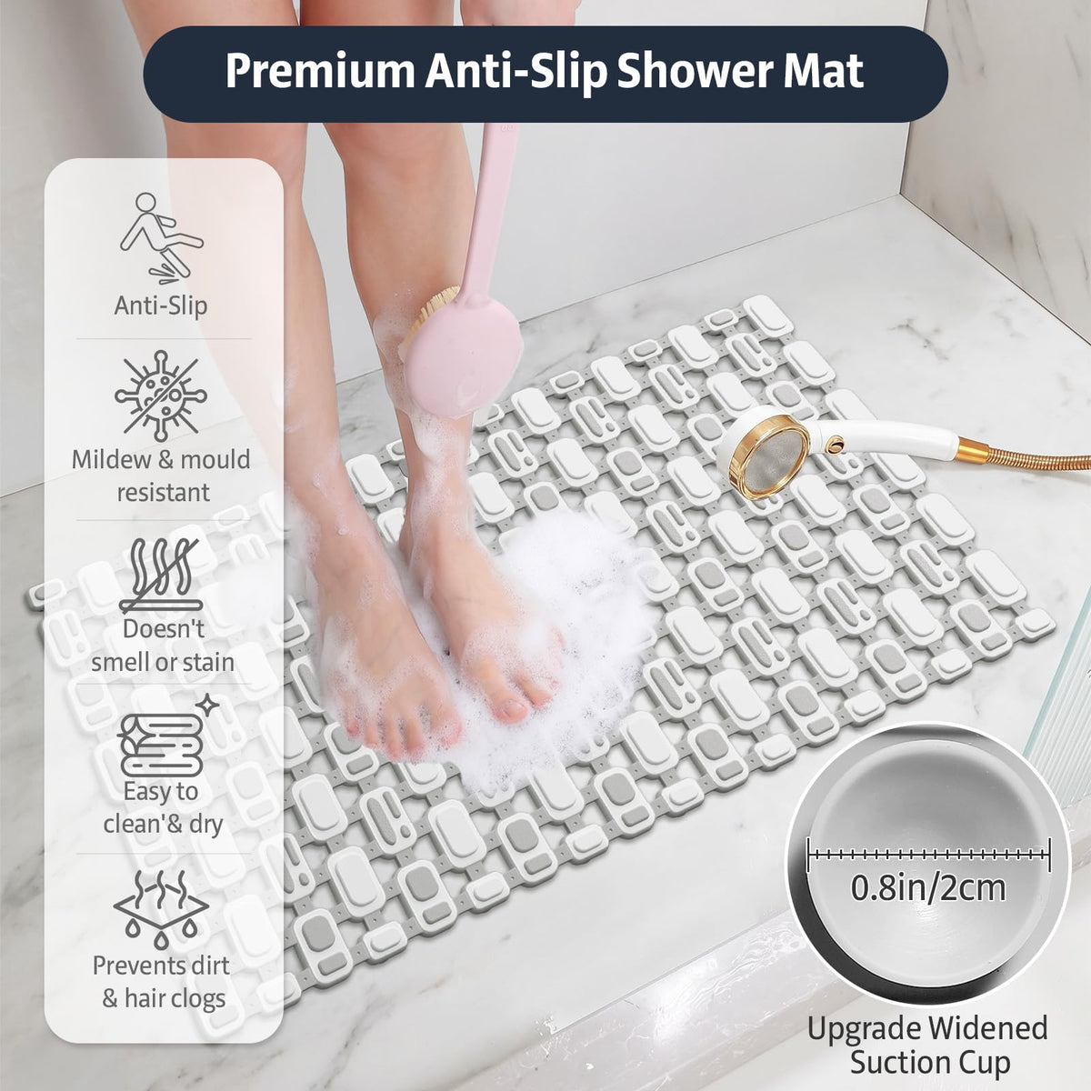 XIYUNTE Soft Shower Mat Non Slip Anti Mould for Elderly - 70x40cm Cut-to-Fit Non Slip Shower Mats for Inside Shower - image 2