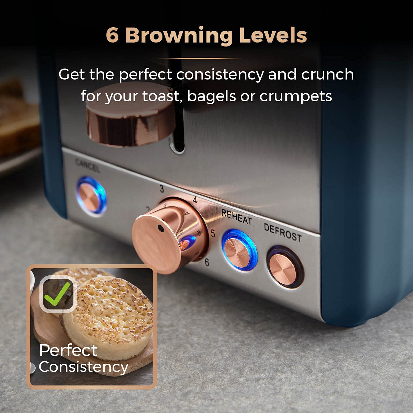 Tower Cavaletto 2-Slice Toaster | Midnight Blue & Rose Gold | 850W