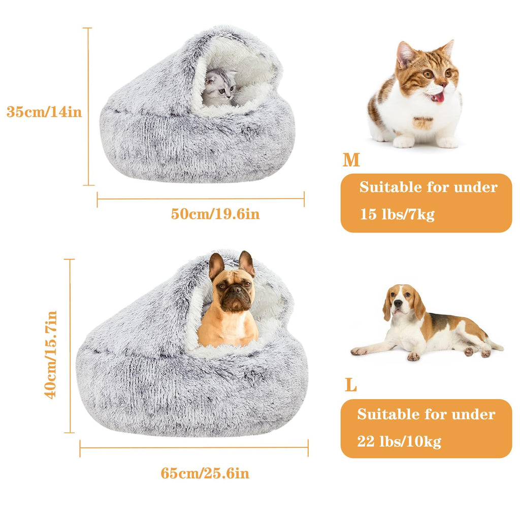 SUOXU Calming Cat Bed | Hooded Plush Anti-Anxiety Cave for Small Dogs