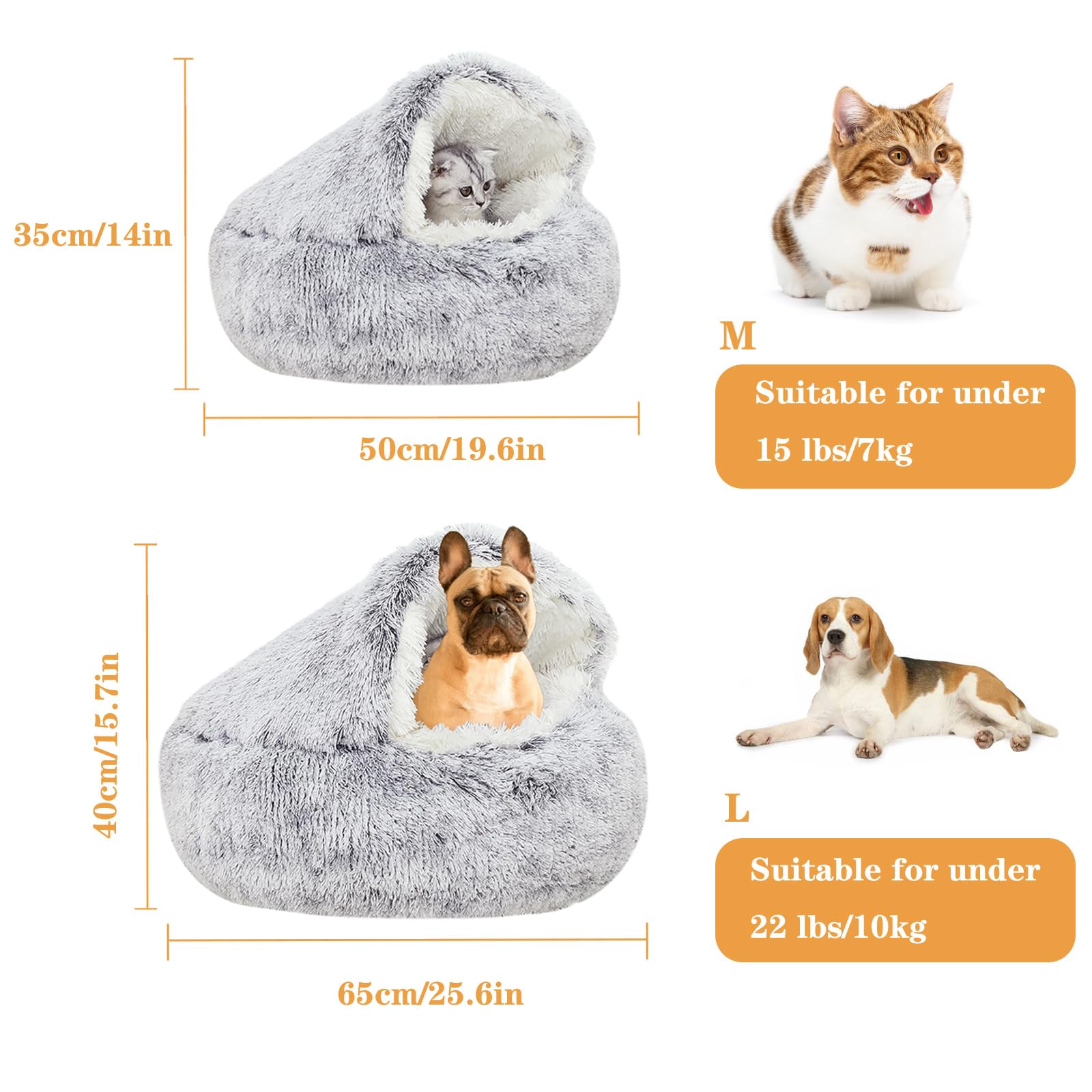 SUOXU Calming Cat Bed | Hooded Plush Anti-Anxiety Cave for Small Dogs