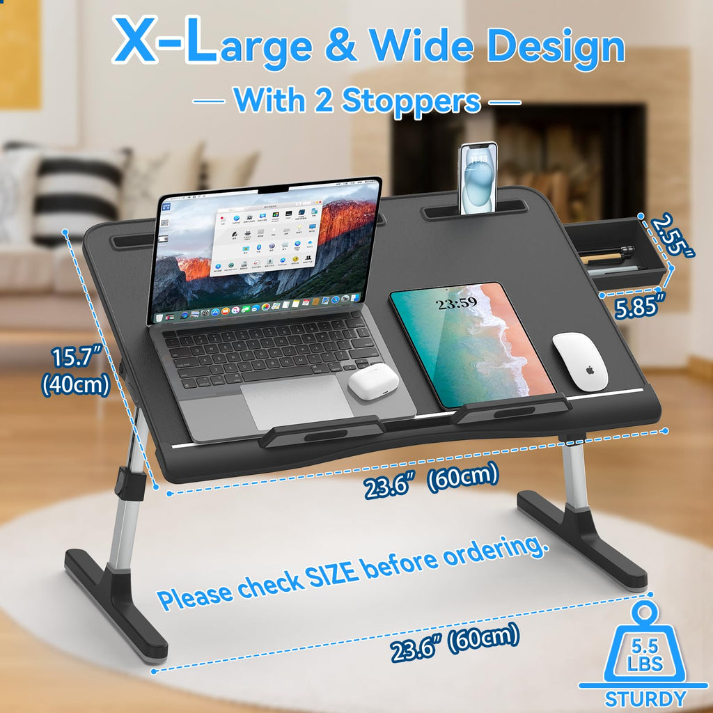 Potuopy X-Large Adjustable Laptop Bed Table | Foldable Leather Desk