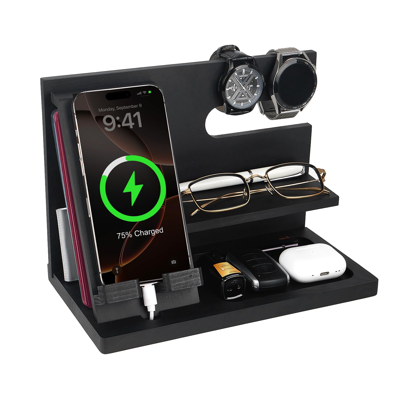 Jolof Store Wood Phone Docking Station – Desk Organizer for Men