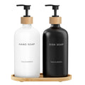 Jolof Store Glass Soap Dispenser Set with Bamboo Pump and Tray