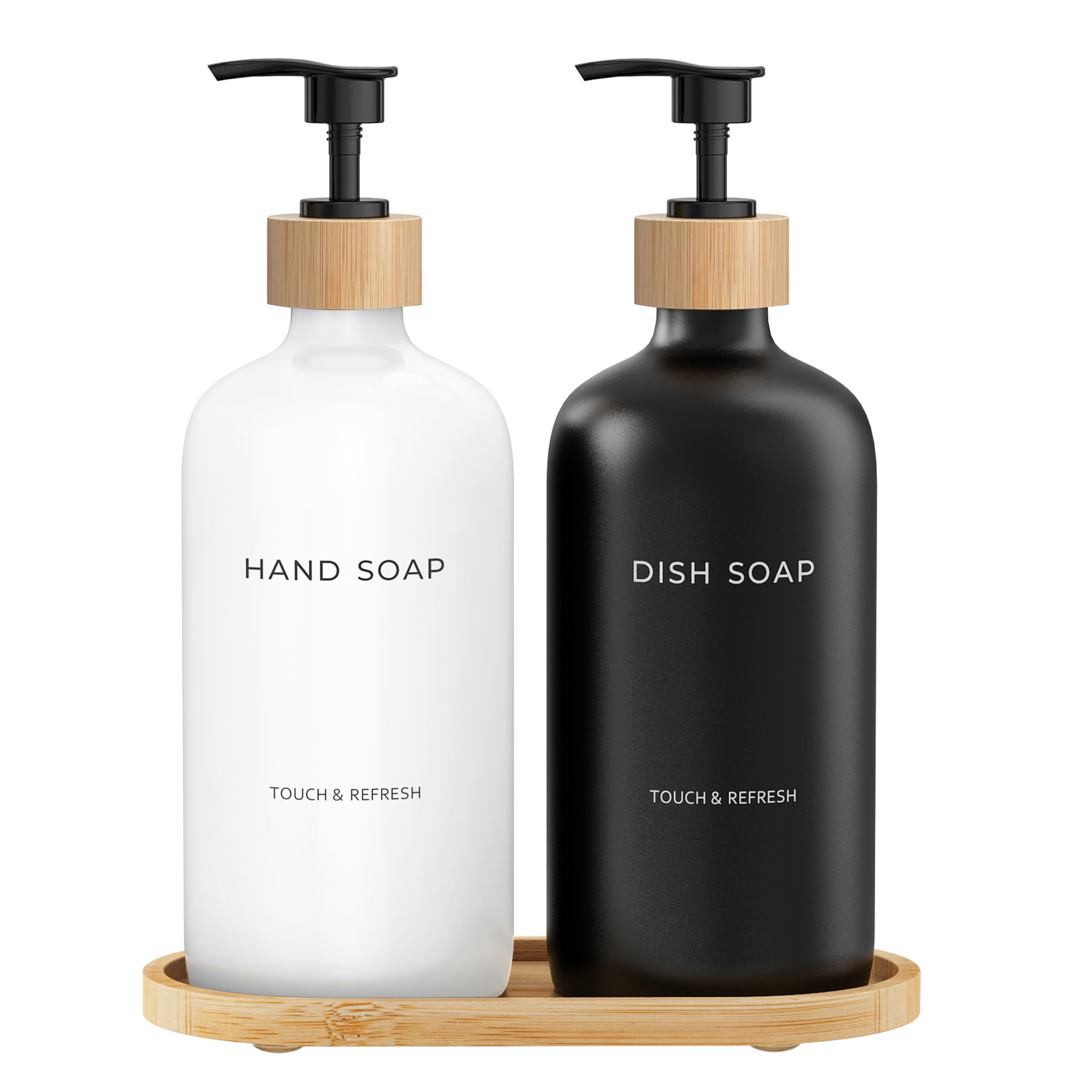 Jolof Store Glass Soap Dispenser Set with Bamboo Pump and Tray