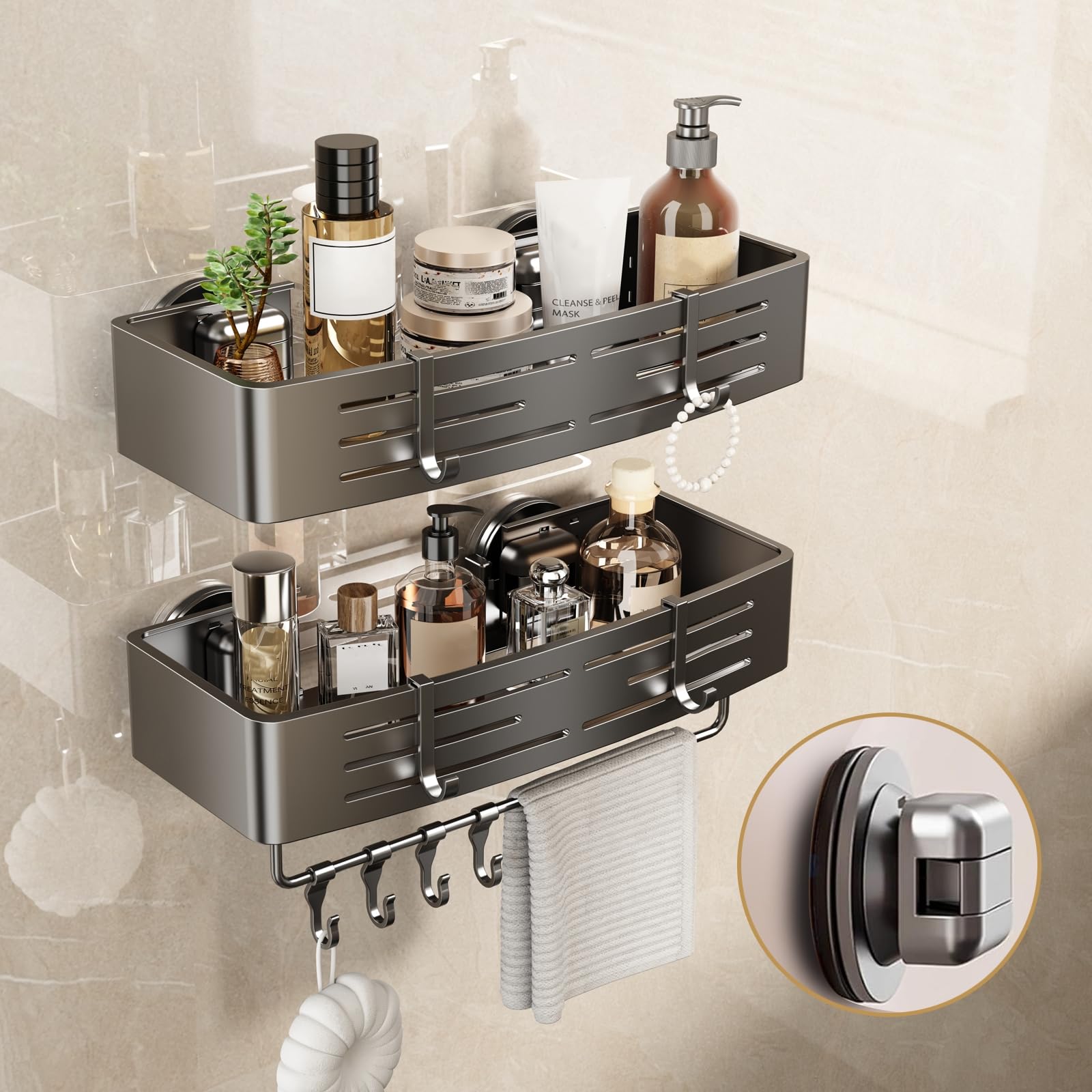 Voldra Shower Caddy – 2 Pack Suction Cup Aluminum Bathroom Shelves