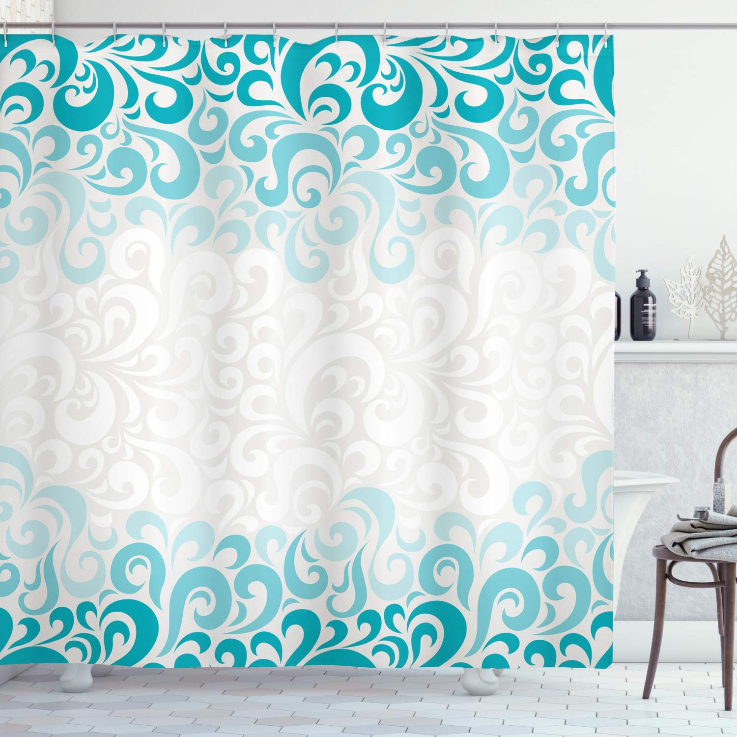 ABAKUHAUS Floral Shower Curtain | Turquoise Abstract Fabric Decor | 175x200