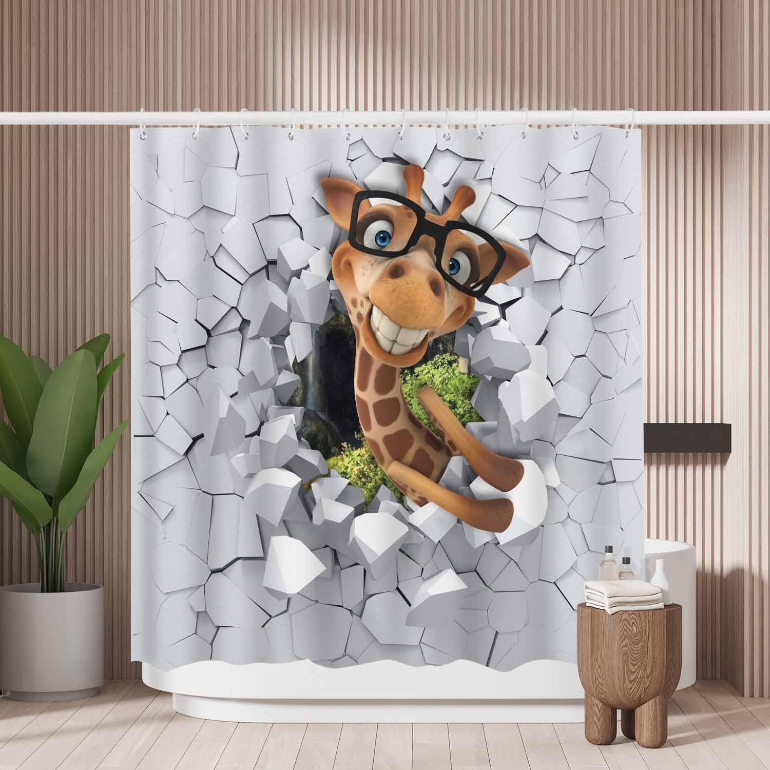 Giraffe Print Shower Curtain – Mold Resistant Polyester Fabric