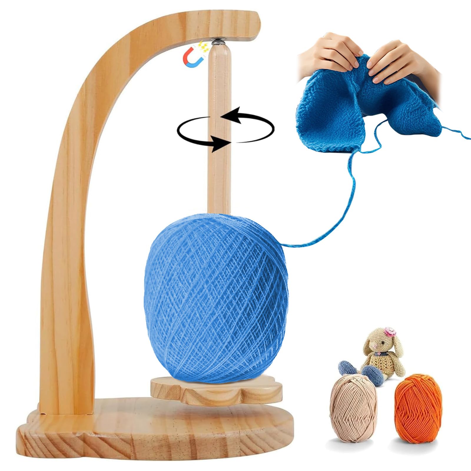 Rolu Magnetic Wooden Yarn Holder – Rotating Spinner for Knitting & Crochet