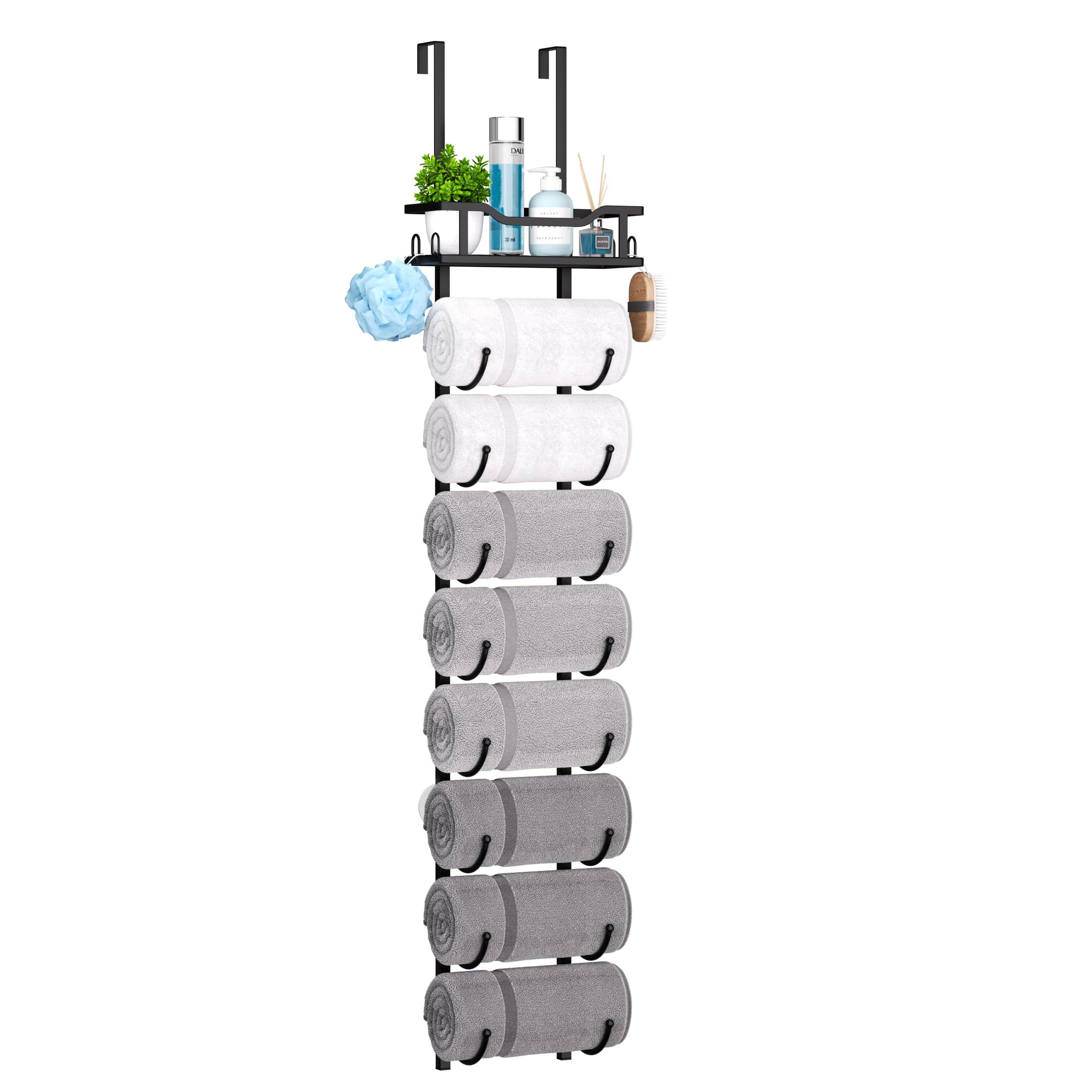 SWTYMIKI Over Door Towel Rack – 6-Tier Wall Mounted Holder with Shelf