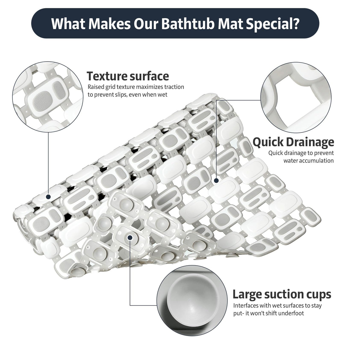 XIYUNTE Soft Shower Mat Non Slip Anti Mould for Elderly - 70x40cm Cut-to-Fit Non Slip Shower Mats for Inside Shower - image 3