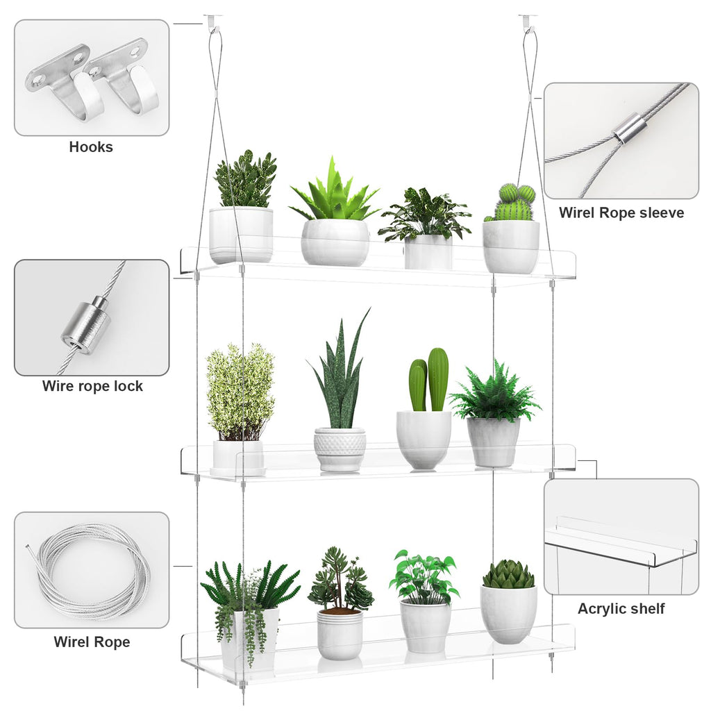 Jolof Store 3-Tier Hanging Clear Acrylic Window Plant Shelves