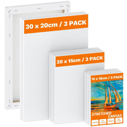 Koncci 9 Pack Stretched Cotton Canvas Set for Acrylic and Oil Painting