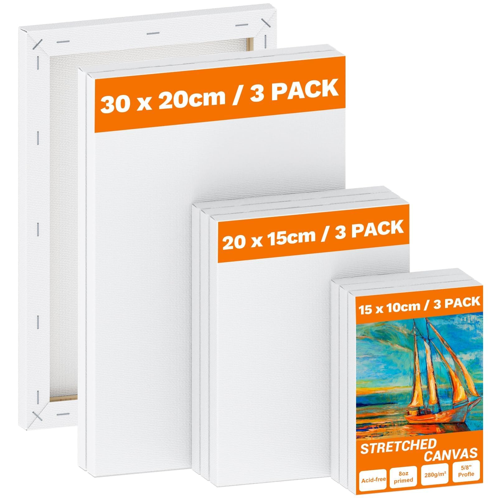 Koncci 9 Pack Stretched Cotton Canvas Set for Acrylic and Oil Painting