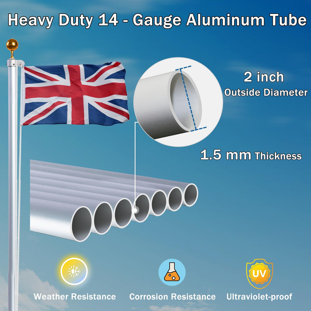 NQ 20FT Heavy Duty Aluminum Flag Pole Kit | Sectional In-Ground Flagpole