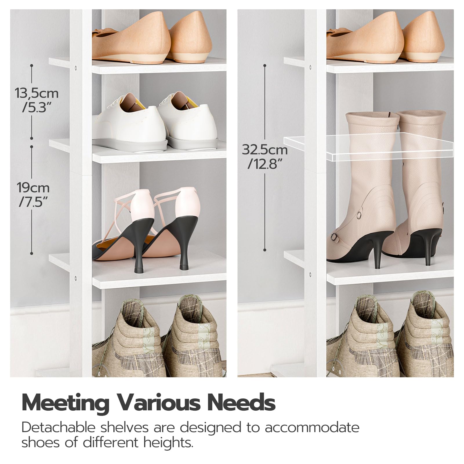HOOBRO 9-Tier Narrow Shoe Rack | Tall Wooden Vertical Storage with Hooks