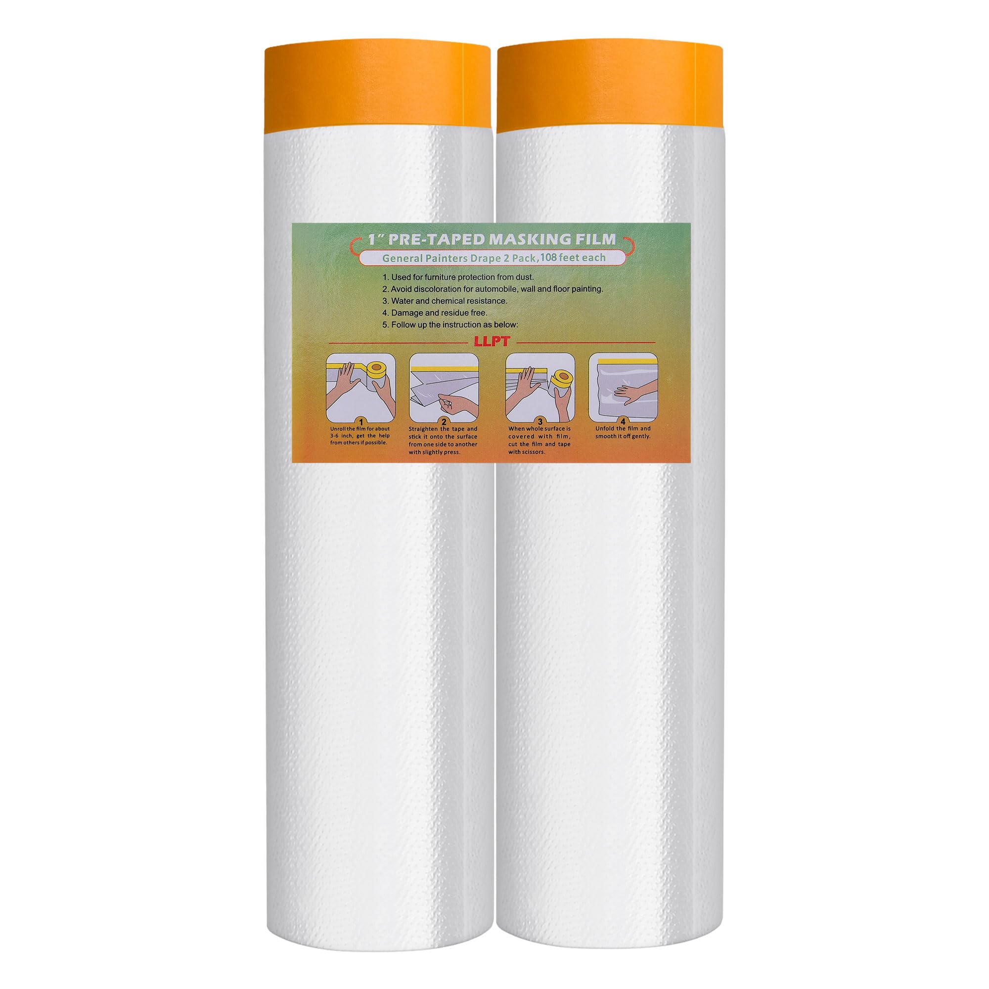 LLPT Pre-Taped Masking Film | 2-Pack Painter's Plastic Dust Sheets